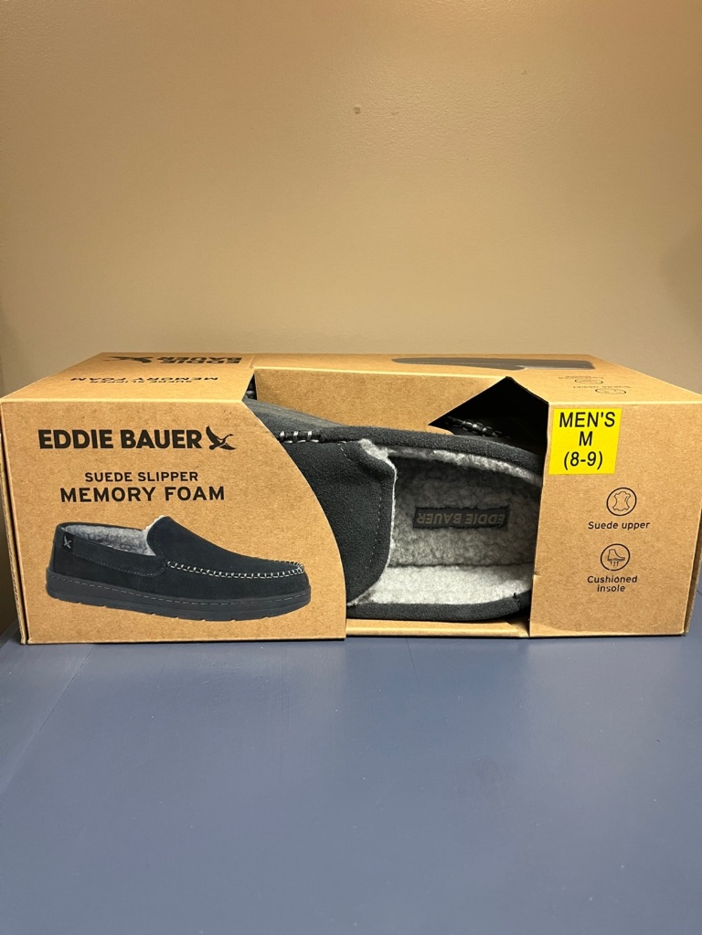 Eddie Bauer Men's Dark Gray Suede Slip-On Memory Foam Slippers